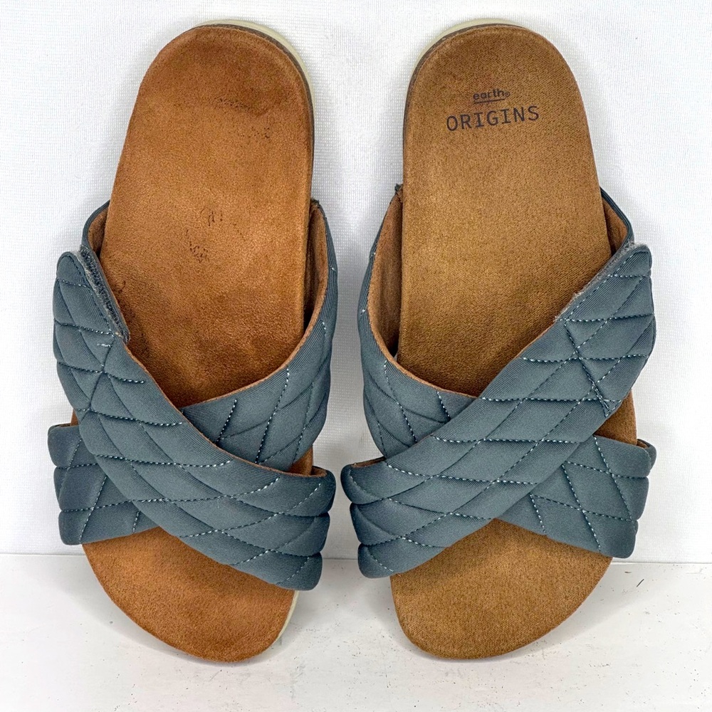 Earth Origins Quilted Cross Band Sandals Oceana Gray Slides Comfort Sz 7‎